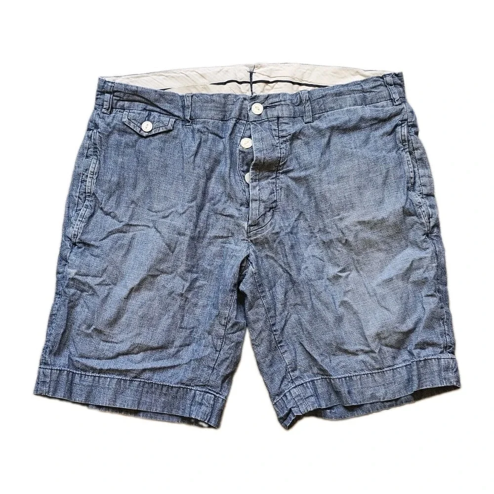Polo Ralph Lauren Straight Fit Shorts Mens 32 Blue Chambray Denim Cotton